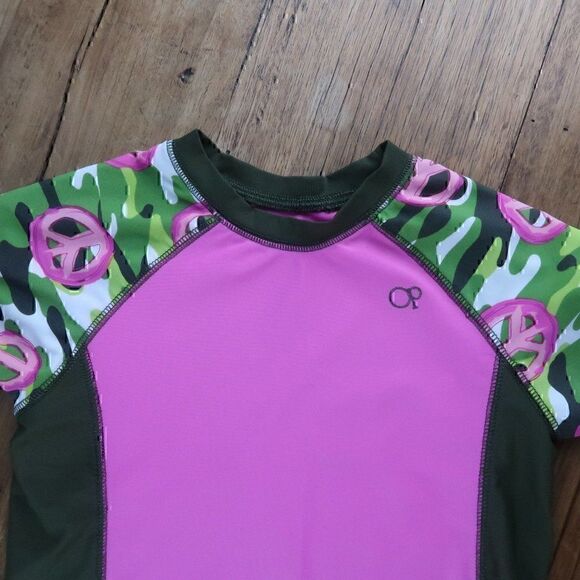 OCEAN PACIFIC OP PINK PEACE CAMO SWIM SHIRT RASHGUARD GIRLS SIZE 7/8 - Picture 5 of 5